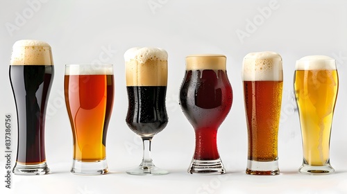 Various types of beer in glasses. A showcase of different beer styles. Perfect for brewing and drinking concepts. AI