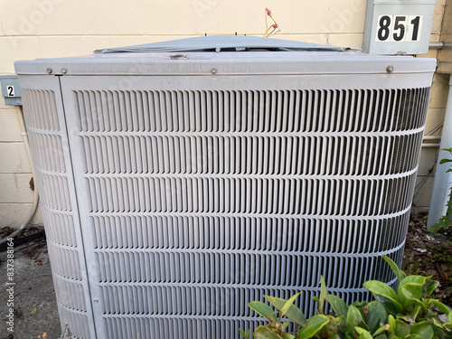 Air conditioner unit exterior close up wire mesh