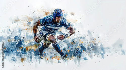Watercolor Rugby Player. Generated by AI.