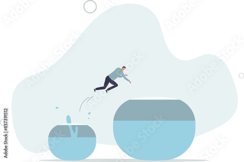 Change or move to better opportunity, entrepreneurship, escape from comfort zone or safe zone, determination or new challenge.flat vector illustration.