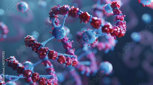 The image shows a 3D rendering of a DNA double helix. photo