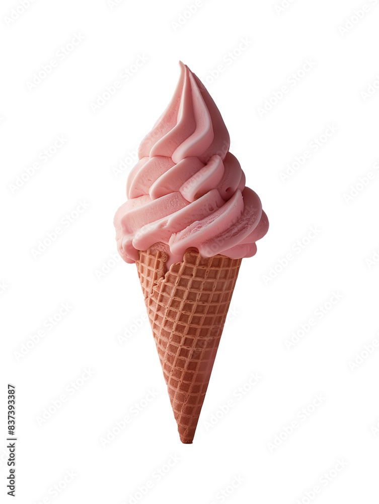 A single pink ice cream cone, isolated on a white background A single pink ice cream cone, isolated on a white background