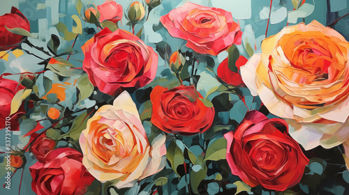 Expressionist roses in vibrant hues oil painting background