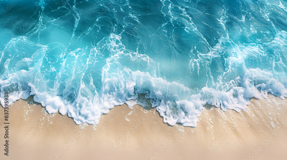 ocean waves and beach closeup top view, sea banner with place for text ocean waves and beach closeup top view, sea banner with place for text