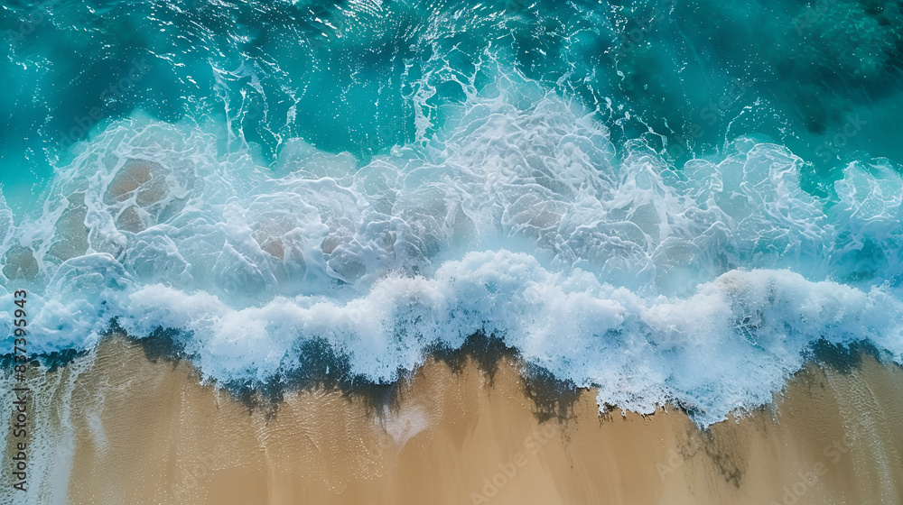ocean waves and beach closeup top view, sea banner with place for text ocean waves and beach closeup top view, sea banner with place for text