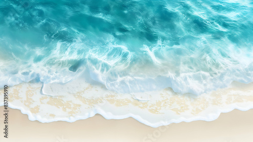 ocean waves and beach closeup top view, sea banner with place for text