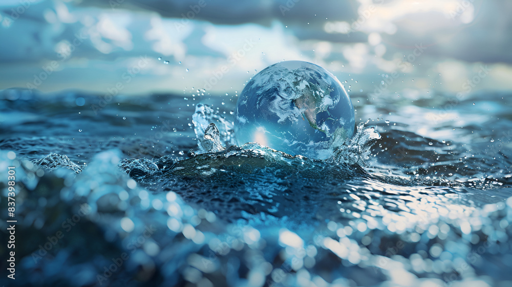 earth day banner with space for text, planet with water splashes earth day banner with space for text, planet with water splashes