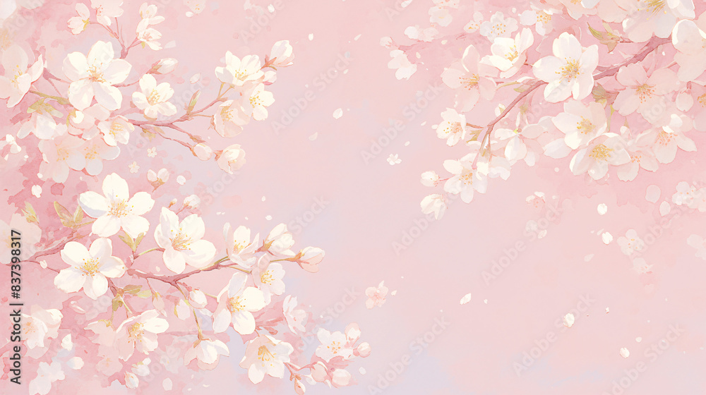 Fototapeta premium Blossoming Beauty - Delicate Watercolor Cherry Blossom Festival Banner with Detailed Petals and Branches