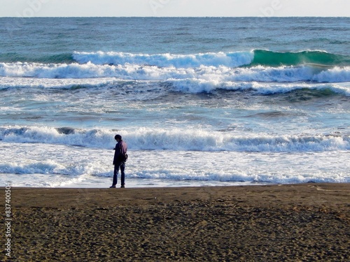夕焼けの辻堂海岸の風景　江ノ島