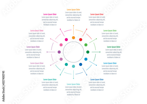 colorful dots infographic template. eight steps round informational template. Infographic template for business, technology, education, science world
