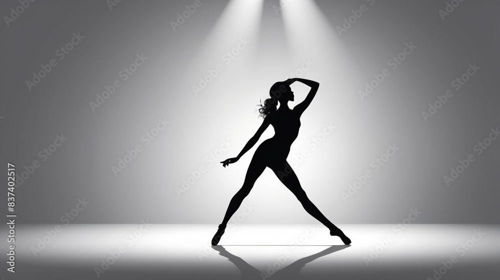 Silhouette of a Dancer Under a Single Spotlight with Empty Background Silhouette of a Dancer Under a Single Spotlight with Empty Background
