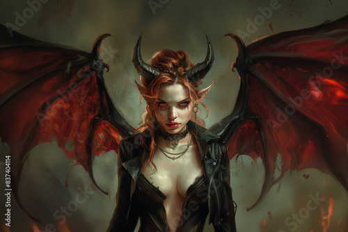 seductive and powerful female succubus hybrid with demonic features