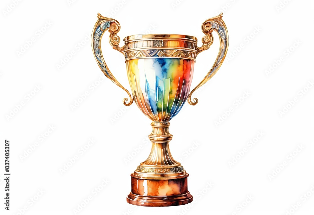 Watercolour drawing of a trophy cup on a white background