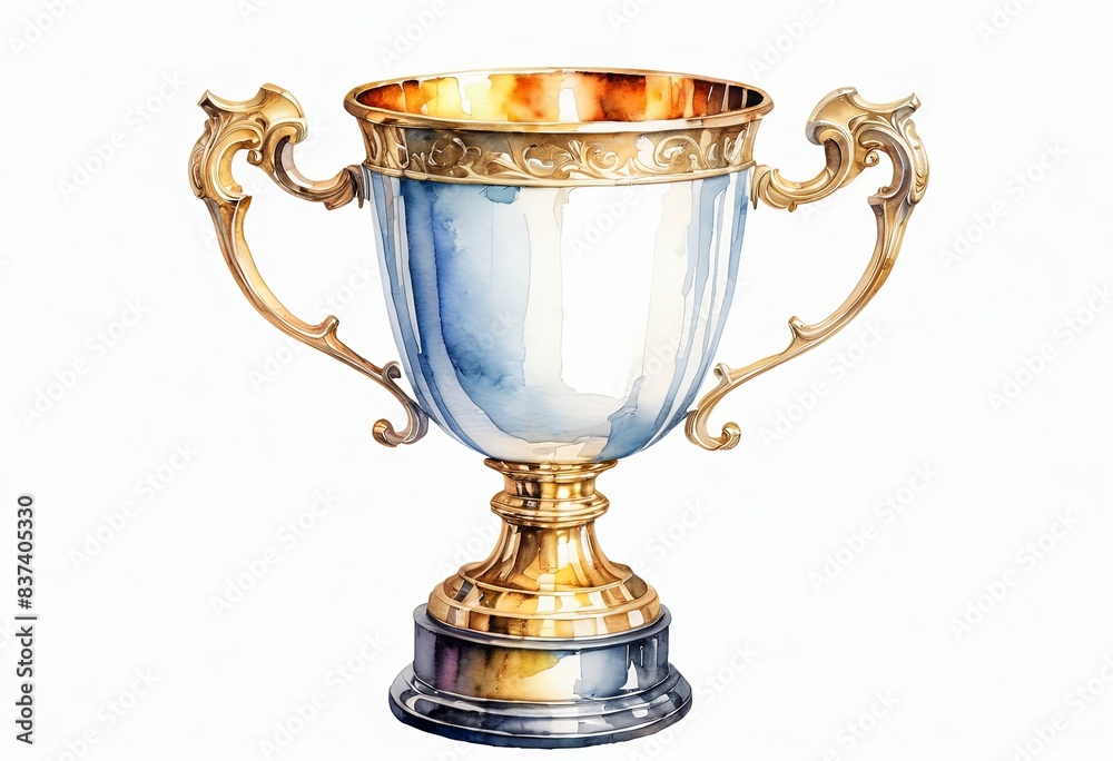 Watercolour drawing of a trophy cup on a white background