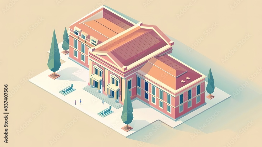 Minimalist flat design of a museum with a focus on its architectural beauty, representing art, culture, and education, with copy space for text Minimalist flat design of a museum with a focus on its architectural beauty, representing art, culture, and education, with copy space for text