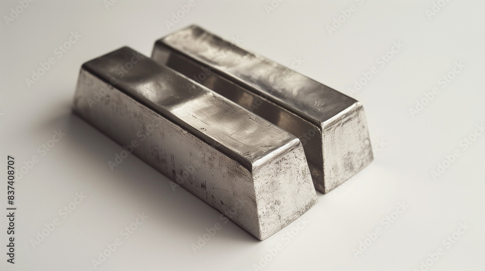 Bars of iridium on white surface. Isolated on white. Bars of iridium on white surface. Isolated on white.