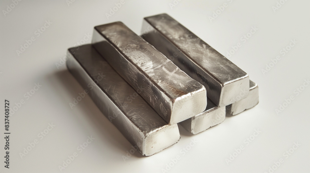 Bars of iridium on white surface. Isolated on white. Bars of iridium on white surface. Isolated on white.