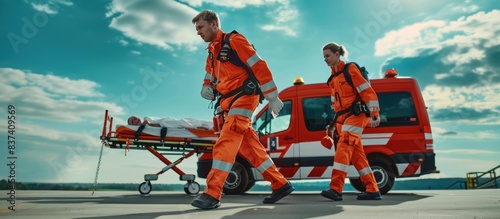 A paramedic carrying an injured person to an ambulance