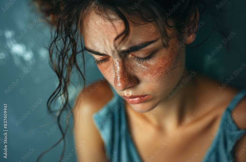Woman with smeared makeup crying Woman with smeared makeup crying