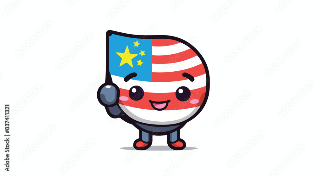 Malaysia flag badge cartoon character doing wave ha