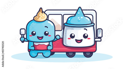 Mascot cartoon of lab beakers with ice cream truck