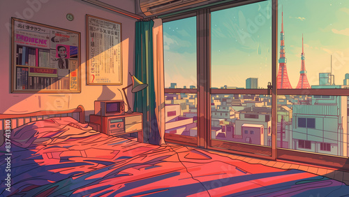 Retro Radiance: A Lo-Fi, Anime-Style Bedroom with a View