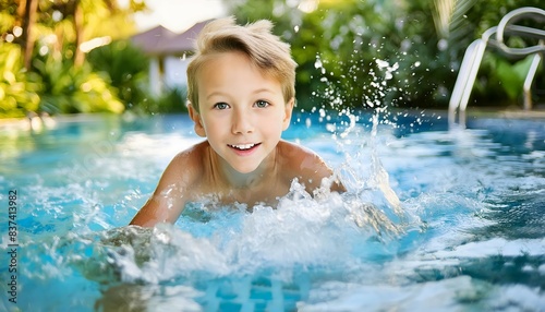 Young Boy Swimming in a Pool