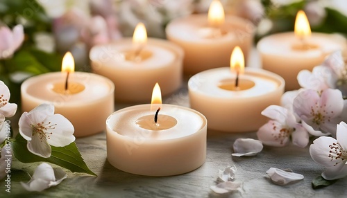 Group of romantic Candles with Flowers
