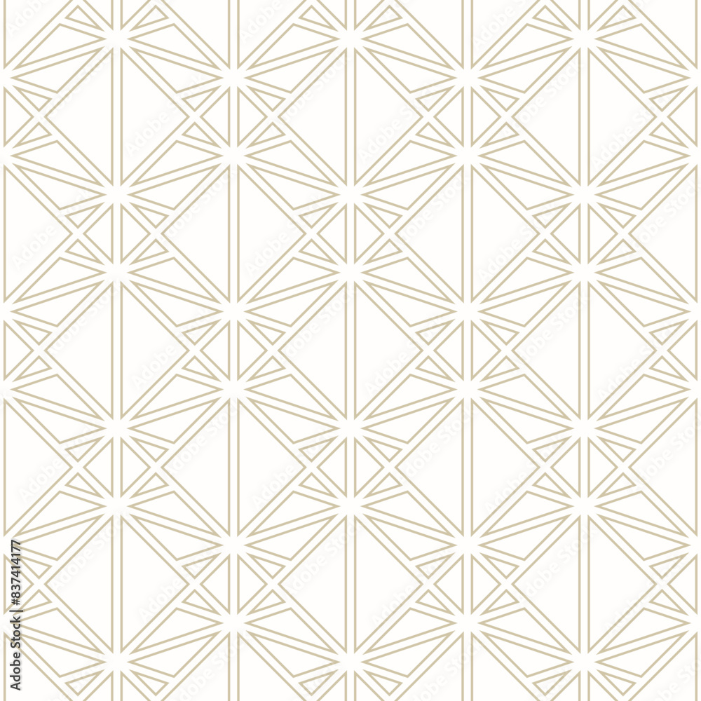 Golden line pattern. Vector geometric seamless texture with delicate grid, thin lines, diamonds, squares, triangles. Abstract gold and white background. Art deco ornament. Subtle repeated geo design Golden line pattern. Vector geometric seamless texture with delicate grid, thin lines, diamonds, squares, triangles. Abstract gold and white background. Art deco ornament. Subtle repeated geo design