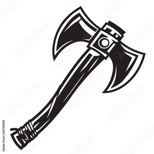 Axe in cartoon, doodle style . Image for t-shirt, web, mobile apps and ui. Isolated 2d vector illustration in logo, icon, sketch style, Eps 10, black and white. AI Generative