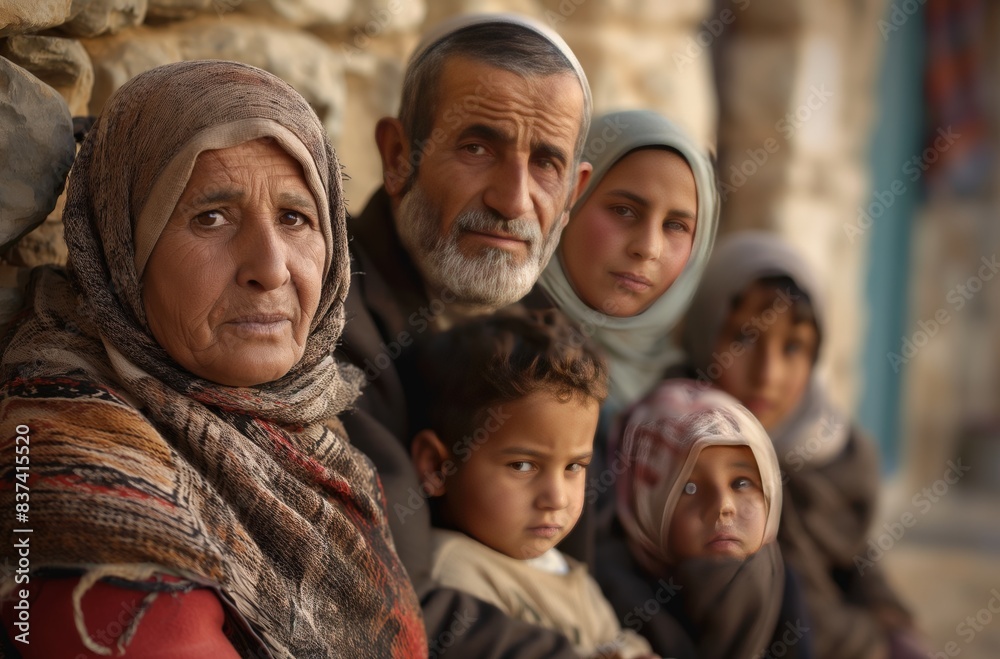 Palestinian family sitting together Palestinian family sitting together