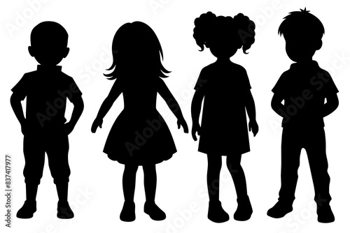 Many little boys and girls silhouette vector illustration