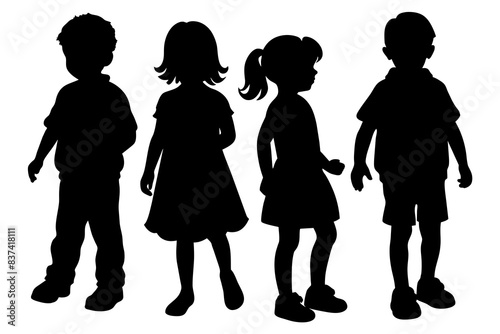 Many little boys and girls silhouette vector illustration