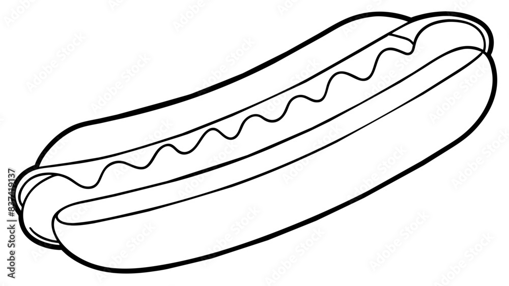 Classic Hot Dog Vector Illustration - squiggly line of condiment, possibly mustard Classic Hot Dog Vector Illustration - squiggly line of condiment, possibly mustard