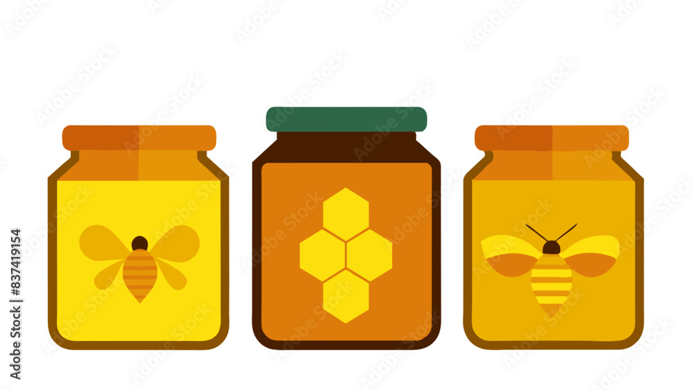 Jars filled with honey. Jars filled with honey.