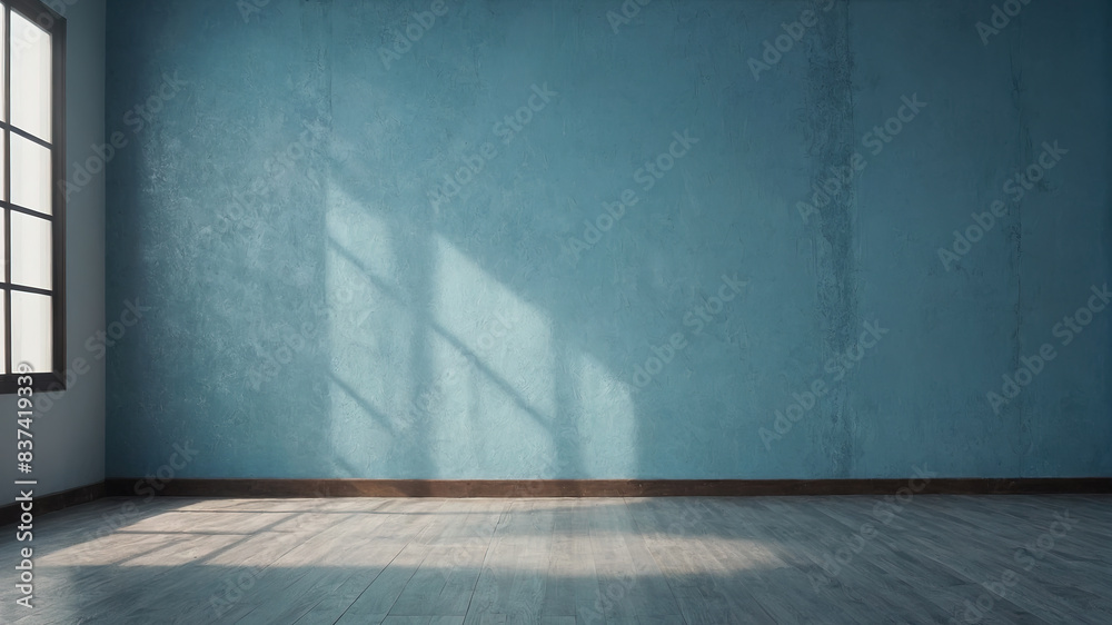 Light blue empty wall and smooth floor with interesting light glare. Background for the presentation. AI Generated Light blue empty wall and smooth floor with interesting light glare. Background for the presentation. AI Generated