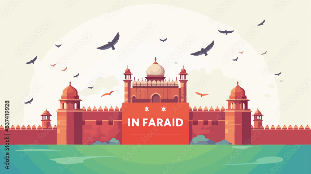 Red fort background with flying pigeon. India Indep