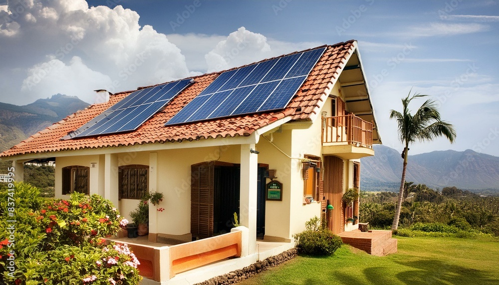 A modern house with solar panels. A modern house with solar panels.