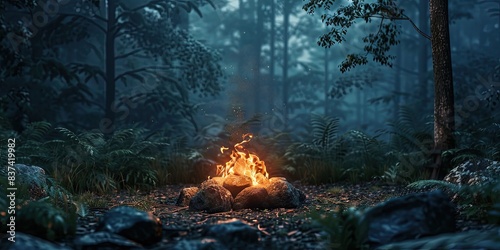 Campfire burning in nature