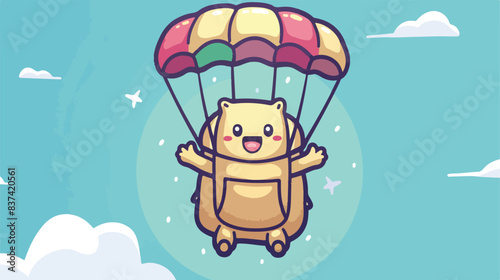 Sack mascot cartoon isolated skydiving with happy gesture