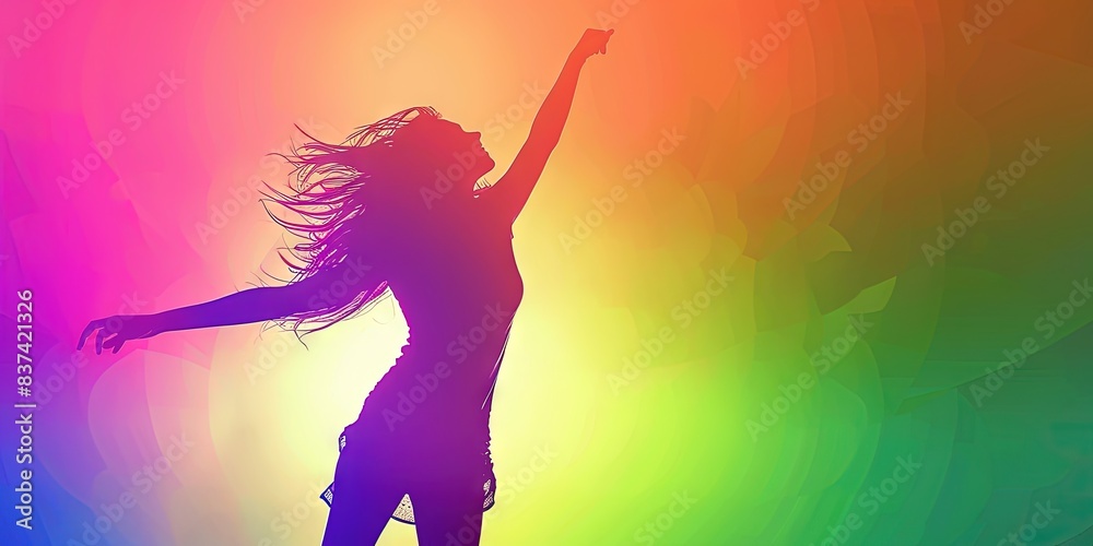 Woman dancing in colorful display Woman dancing in colorful display
