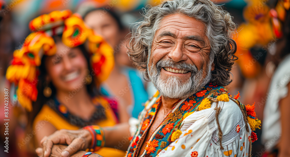 Senior man smiling in at a cultural festival