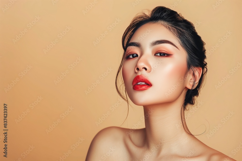 Asian Makeup Luxury Charm on Beige Background. Asian Makeup Luxury Charm on Beige Background.