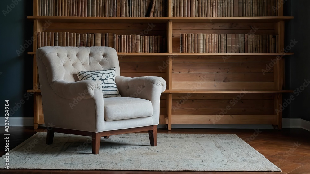 cozy reading nook with a plush armchair by a bookshelf, perfect for relaxation and home design cozy reading nook with a plush armchair by a bookshelf, perfect for relaxation and home design