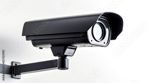 security camera mounted on a white wall, emphasizing surveillance concept