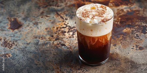 Cold brew coffee in glass with sweet cream foam photo