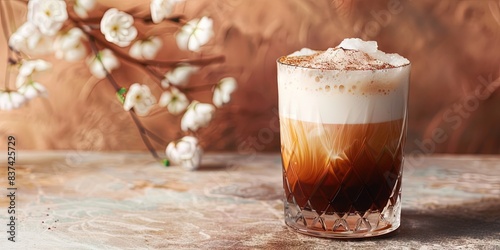 Cold brew coffee in glass with sweet cream foam photo