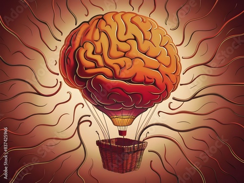 Stylized Brain as Hot Air Balloon , Symbolizing Intellectual Ideas and Innovation