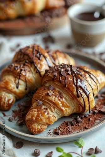 Chocolate-Filled Croissants with Sprinkled Chocolate Powder