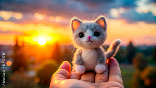 Cute kitten toy in a man's hand © vvicca